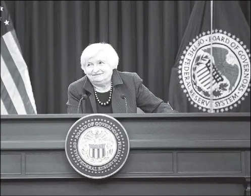  ??  ?? Federal Reserve Board chairman Janet Yellen speaks during a briefing in Washington, DC. AFP