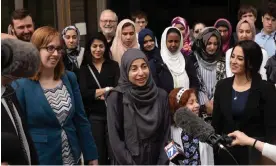  ?? Photograph: Jonah Candelario ?? ‘There’s such a dramatic change, in particular among Democrats and liberals, in their perception of what’s happening in Israel and Palestine’ … a picture of Bahia Amawi speaking to journalist­s at a press conference outside of a Texas courthouse.