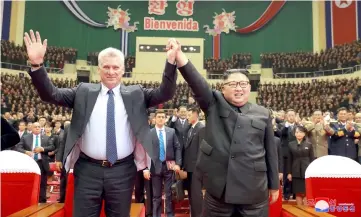  ?? — Reuters photo ?? Kim Jong Un and Miguel Diaz-Canel attend a concert during the latter’s visit to Pyongyang, in this photo released by North Korea’s Korean Central News Agency (KCNA).