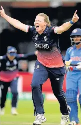  ??  ?? England bowler Anya Shrubsole celebrates after bowling Smrtri Mandhana. (Photo by Stu Forster/Getty Images)