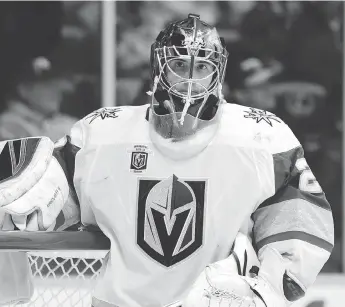  ?? MARK HUMPHREY / THE ASSOCIATED PRESS FILES ?? Vegas Golden Knights goalie Marc-andre Fleury has been one of the best in these playoffs with the Vegas Golden Knights, no surprise to former teammates who can tell when he’s in the zone.