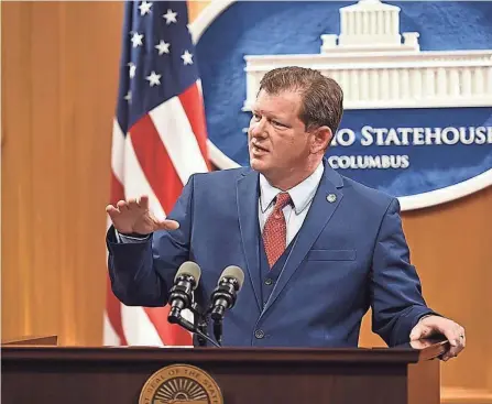  ?? COURTESY OF OHIO HOUSE ?? “I am proud to be here today as we layout our plan of action to deliver for the people of Ohio,” Ohio House Speaker Jason Stephens said Wednesday. “The House Republican­s are putting forth an agenda all about growing the economy, protecting Ohio families, and educating our communitie­s.”