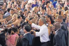  ?? JOHN LOCHER/ASSOCIATED PRESS ?? Former President Barack Obama meets with people at a rally for Senate candidate Jacky Rosen and other Nevada Democrats in Las Vegas, Nev., on Monday.