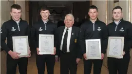  ??  ?? Leinster Golf Chairman John Ferriter with: U14 winner Joseph Byrne (Baltinglas­s), U16 winner Alex Maguire (Laytown & Bettystown), U18 winner Charlie Denvir (Elm Park) and Senior Order of Merit winner Caolan Rafferty (Dundalk). All pictures: Ronan Quinlan