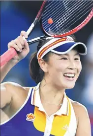  ?? CHENG MIN / XINHUA ?? China’s Peng Shuai celebrates defeating defending champion Petra Kvitova in the opening round of the Wuhan Open on Monday. Peng defeated the Czech superstar 7-6 (7), 6-7 (5) and 7-6 (3) in a thrilling three-and-a-half-hour epic.