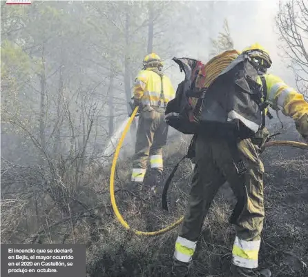  ??  ?? El incendio que se declaró en Bejís, el mayor ocurrido en el 2020 en Castellón, se produjo en octubre.