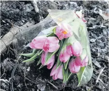  ??  ?? Touching Flowers left at the crash scene where Melina died