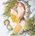  ??  ?? Hippolyta with Athena’s Snake, mixed media on canvas, 2 x 2 feet