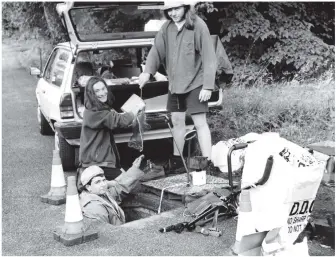  ??  ?? Nicki Souter, David Milne and Gus Swain from Abertay University have been seen investigat­ing manholes on Arran. They are conducting a study on reducing non biodegrada­ble waste on beaches prior to Arran receiving a proper waste sewage plant.