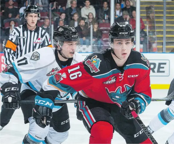  ?? — GETTY IMAGES FILES ?? Kole Lind, right, had an outstandin­g season for the WHL’s Kelowna Rockets, despite missing part of the year with a case of mononucleo­sis. The Vancouver Canucks consider themselves lucky to have grabbed Lind in the second round at last year’s draft.