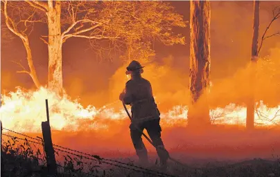  ?? [ AFP ] ?? Verzweifel­ter Kampf gegen die Buschfeuer. Seit Wochen wüten verheerend­e Brände in Australien.