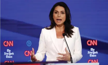  ??  ?? Democratic presidenti­al candidate Tulsi Gabbard at the Democratic presidenti­al primary debate hosted by CNN/New York Times in Ohio. Photograph: John Minchillo/AP