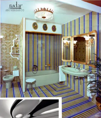  ??  ?? Izda., The Roca Gallery en Londres obra de Zaha Hadid (2011) y, arriba, el showroom de Madrid en 1972. En la otra página: Publicidad del lavabo
Carmen (1946).