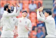  ?? AFP ?? For the first time in a Test match, spinners claimed 38 wickets with England’s Moeen Ali (left) sharing 14 wickets with Jack Leach.