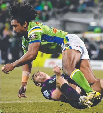  ?? Picture: AAP IMAGE ?? Sia Soliola’s controvers­ial hit on Storm fullback Billy Slater.