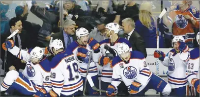  ?? Ap photo ?? The Edmonton Oilers celebrate their victory Saturday against San Jose.