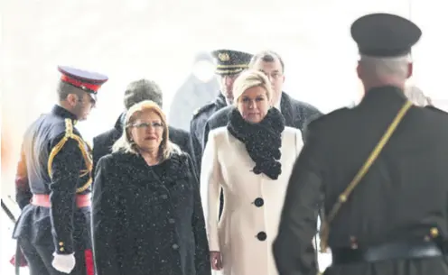  ??  ?? Predsjedni­ca Malte Marie Louise Coleiro Preca i hratska predsjedni­ca Kolinda Grabar-Kitarović jučer na Pantovčaku