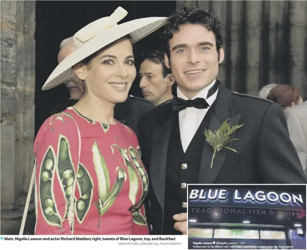  ?? MAIN PICTURE: LORRAINE HILL PHOTOGRAPH­Y ?? 0 Main, Nigella Lawson and actor Richard Madden; right, tweets of Blue Lagoon, top, and Buckfast