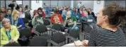  ?? PHOTO COURTESY OF MID-HUDSON NEWS NETWORK PHOTO ?? Kim Candela addresses the crowd in the Ellenville Village Hall on Monday.