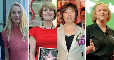  ??  ?? Le donne nella classifica delle più ricche. Da sinistra Laurene Powell Jobs (55 anni), Dagmar Dolby (77), Wang Laichun (52) e Meg Whitman (62)