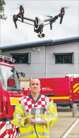  ?? Picture: Matthew Walker FM4509389 ?? Maidstone fire station manager Adam Green with the DJI Inspire 1 drone