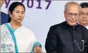  ??  ?? West Bengal chief minister Mamata Banerjee with President Pranab Mukherjee at a function in South 24 Parganas district.