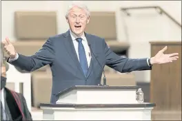  ?? KEVIN D. LILES — ATLANTA BRAVES ?? Former President Bill Clinton speaks during funeral services for Henry “Hank” Aaron at Friendship Baptist Church in Atlanta.