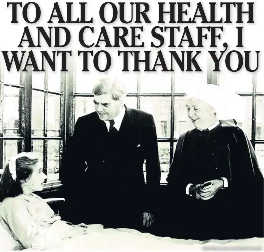  ?? TRAFFORD HEALTHCARE NHS TRUST ?? JUly 5, 1948: Aneurin Bevan talks to the NHS’ first patient Sylvia Diggory, 13, at Trafford General, Manchester – the NHS’ ‘first’ hospital, which he also opened