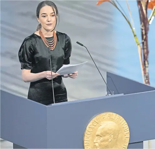  ?? Picture Markus Schreiber ?? Human rights lawyer Oleksandra Matviichuk talks at the Nobel Peace Prize ceremony in Oslo yesterday, and Sunday Post interview in March, above