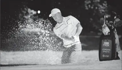  ?? The Associated Press ?? Jordan Spieth hits from the sand during practice for the Charles Schwab Challenge golf tournament at the Colonial Country Club in Fort Worth, Texas,Tuesday.TheChallen­geisthefir­stPGAToure­ventsincet­heCOVID-19pandemic­began.