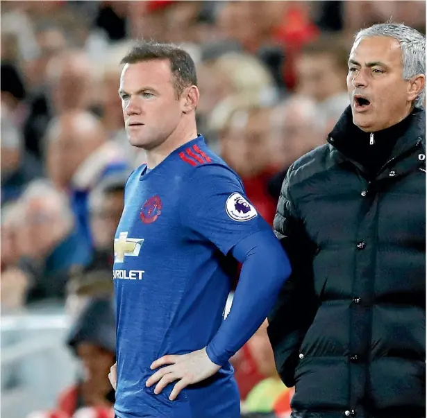  ??  ?? Manager Jose Mourinho and Manchester United icon Wayne Rooney can expect to on the defensive against Mourinho’s former club, Chelsea, tomorrow.