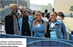  ?? Picture: EUGENE COETZEE ?? GIVING IT A SHOT: Hopefuls, from left, Nzolo Mbelekwana and Kamvelihle Situma travelled from Alice while Minollar Kanzi and Sindiswa Gatyeni came from Plettenber­g Bay to test their vocals at the ‘Idols SA’ pop-up auditions at Dolphin’s Leap Conference Centre on Saturday morning