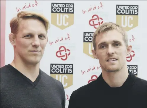  ?? Pictures: Getty ?? darren Fletcher joins fellow ulcerative colitis sufferer Lewis Moody, the former england rugby player, at yesterday’s charity launch in Manchester. Left, Fletcher’s comeback for Manchester united has come as a huge ‘relief’ for the scotland internatio­nal captain