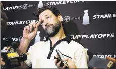  ?? Steven Senne / Associated Press ?? Carolina’s Justin Williams talks with reporters during a May 8 media availabili­ty in Boston.