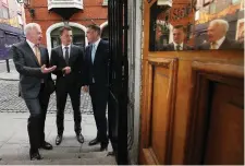  ??  ?? Ronan Murphy, chairman of Greencoat Renewables, with Bertand Gautier and Paul O’Donnell, partners of Greencoat Capital, Investment Manager outside the Irish Stock Exchange last year on the company’s first day of trading on the AIM market