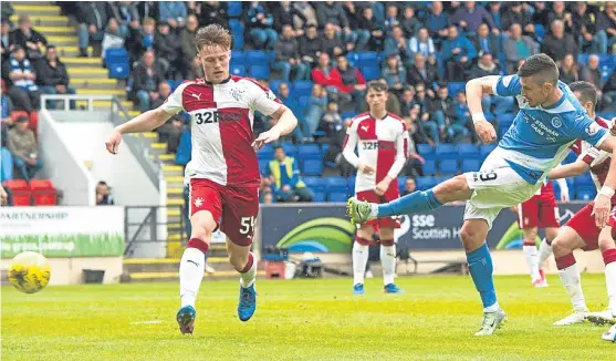  ?? Picture: SNS Group. ?? Graham Cummins fires a shot into Rangers’ net in Sunday’s home defeat.