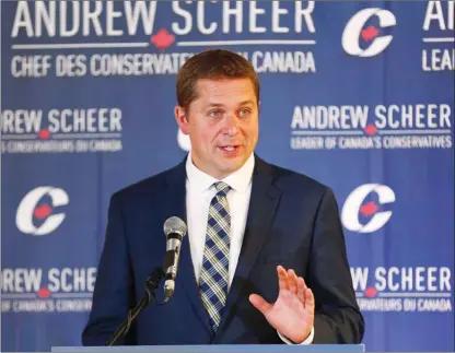  ?? The Canadian Press ?? Conservati­ve Party of Canada leader Andrew Scheer speaks at a shadow cabinet meeting in Winnipeg this week.