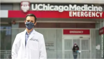  ??  ?? Dr. Sachin Shah is doing video and phone visits with his patients at University of Chicago Hospital.