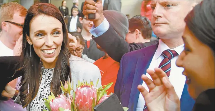  ??  ?? Jacinda Ardern, leader of New Zealand’s Labour Party (left) during a visit to Victoria University of Wellington this week.