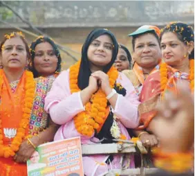  ??  ?? A file photo of BJP candidate Fatima Rasool Siddique campaignin­g in Bhopal ahead of the November 28 Assembly polls. Congress president Rahul Gandhi during the Madhya Pradesh campaign.