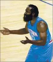  ?? MARK MULLIGAN — THE ASSOCIATED PRESS ?? The Houston Rockets’ James Harden has reportedly been traded to the Brooklyn Nets in a four-team deal.
