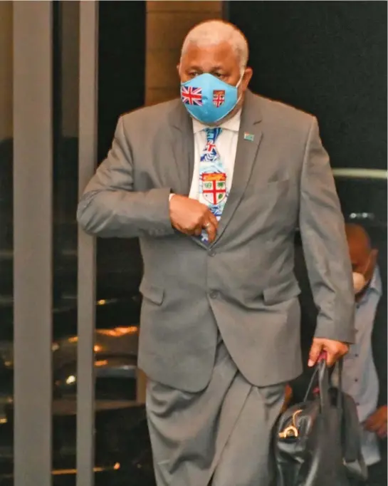  ?? Photo: Parliament of Fiji ?? Prime Minister Voreqe Bainimaram­a at Parliament .on July 16, 2021.