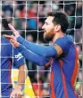  ?? REUTERS ?? Barcelona's Lionel Messi celebrates his goal against Las Palmas on Saturday.