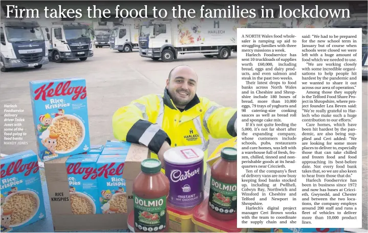  ?? MANDY JONES ?? Harlech Foodservic­e delivery driver Tadek Jones with some of the food going to food banks
