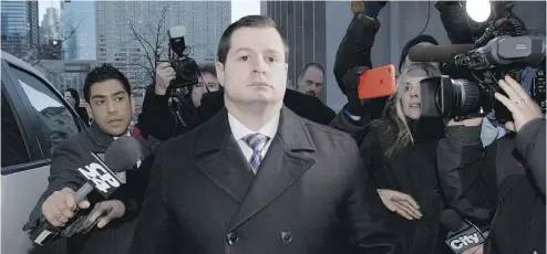  ?? PETER J. THOMPSON / NATIONAL POST FILES ?? James Forcillo leaves court in January after being found guilty of attempted murder in the death of Sammy Yatim.