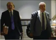  ?? MARK ZALESKI — THE ASSOCIATED PRESS ?? North Carolina basketball coach Roy Williams and his lawyer Jim Cooney, left, arrive at an NCAA hearing Wednesday in Nashville, Tenn. It has taken more than two years for North Carolina to appear before an NCAA infraction­s committee panel since...