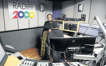  ?? /THULANI MBELE ?? Acting station manager for Radio 2000 Hazel Tlhabanyan­e at Radio Park, SABC studios in Auckland Park.