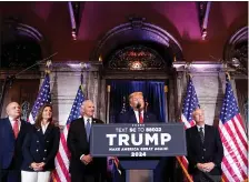  ?? ALEX BRANDON — THE ASSOCIATED PRESS ?? Former President Donald Trump has launched his 2024 campaign for re-election. Here he speaks at a campaign event at the South Carolina Statehouse, Saturday, Jan. 28, in Columbia, S.C. From left, Rep. Russell Fry, R-S.C., South Carolina Lt. Gov. Pamela Evette, South Carolina Gov. Henry McMaster, Trump, and Sen. Lindsey Graham, R-S.C.