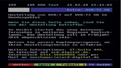  ??  ?? Die Teletextse­ite 199 des ersten informiert darüber, ob man seine Programme noch über DVB-T empfängt und von der Umstellung betroffen ist