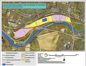  ?? MEDIANEWS GROUP FILE PHOTO ?? This map of proposed uses along Keystone Boulevard in Pottstown and West Pottsgrove shows residentia­l developmen­t in the KEEP zone.